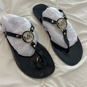 Michael Kors Black Sandals with Gold Logo